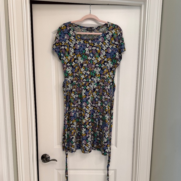 🌿 Toad & Co. Cue Wrap Short Sleeve Dress | True Navy Garden | Sz L - Picture 3 of 6